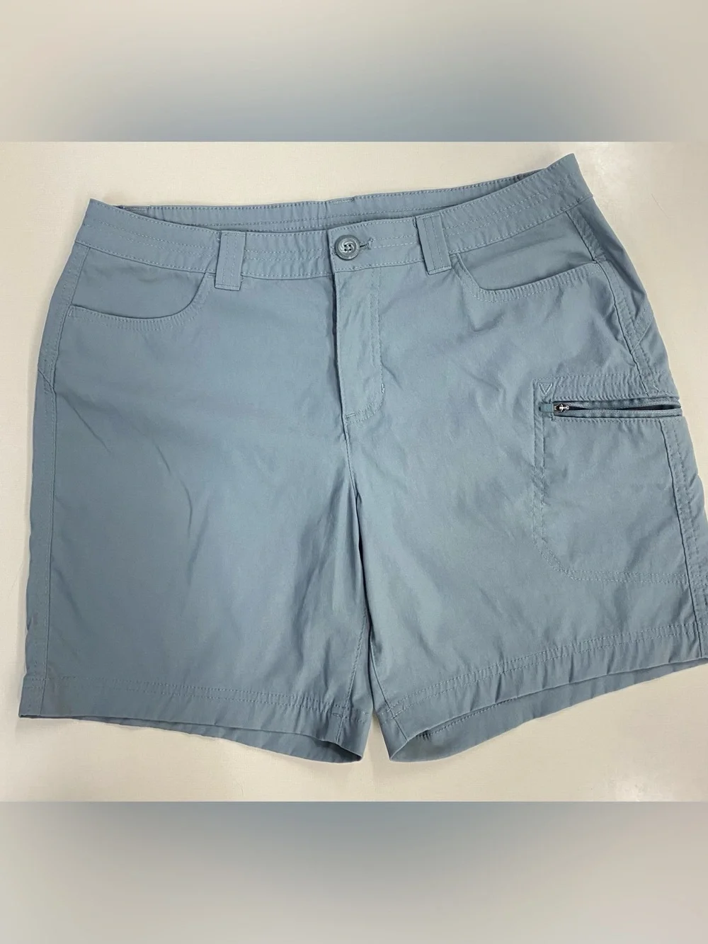 Eddie Bauer Women’s 10 Blue Gray Hiking Trail Nylon Zip Pocket Outdoor Shorts - Picture 2 of 9